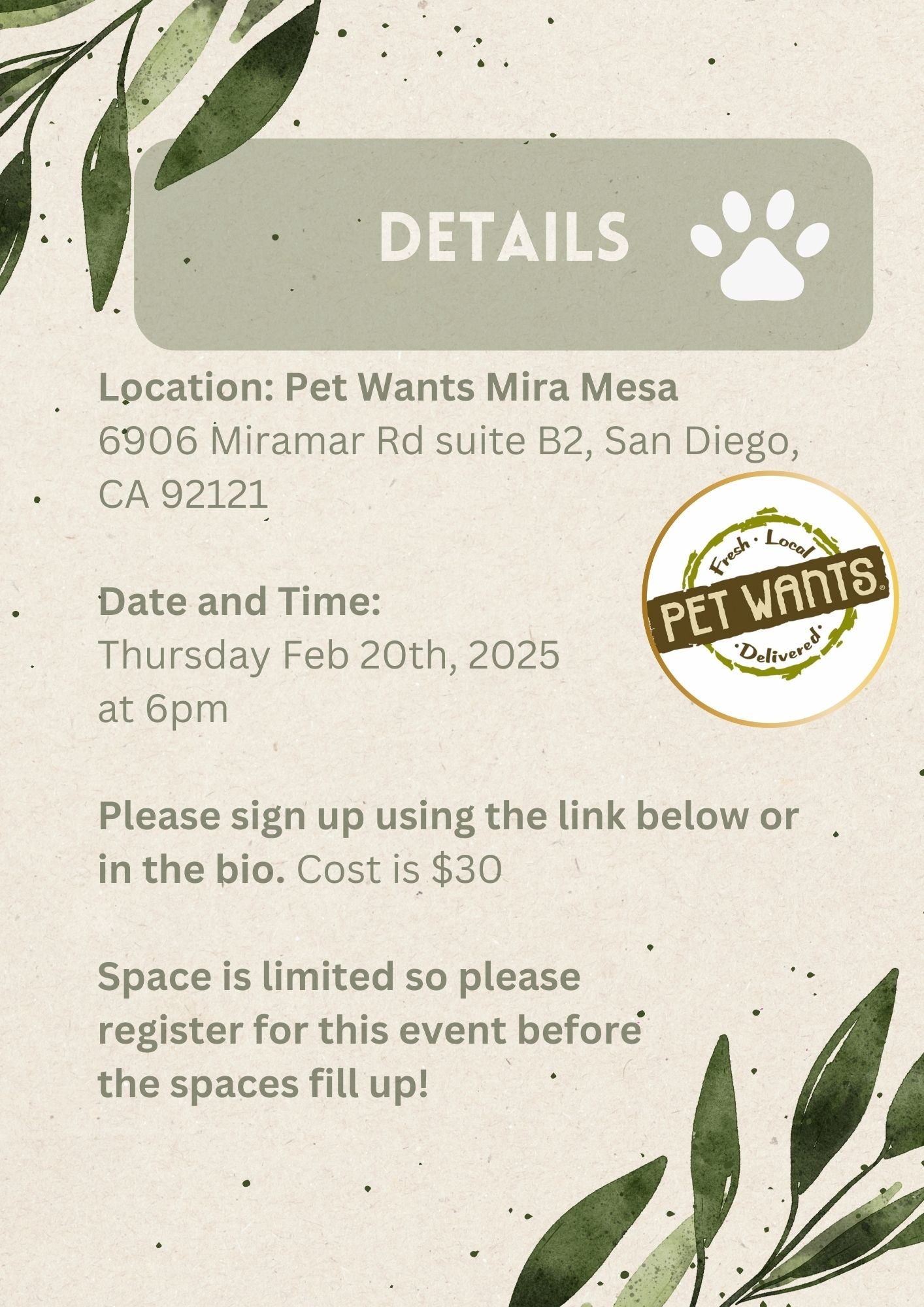 Pet Themed Paint and Plant Workshop Feb 20, 2025